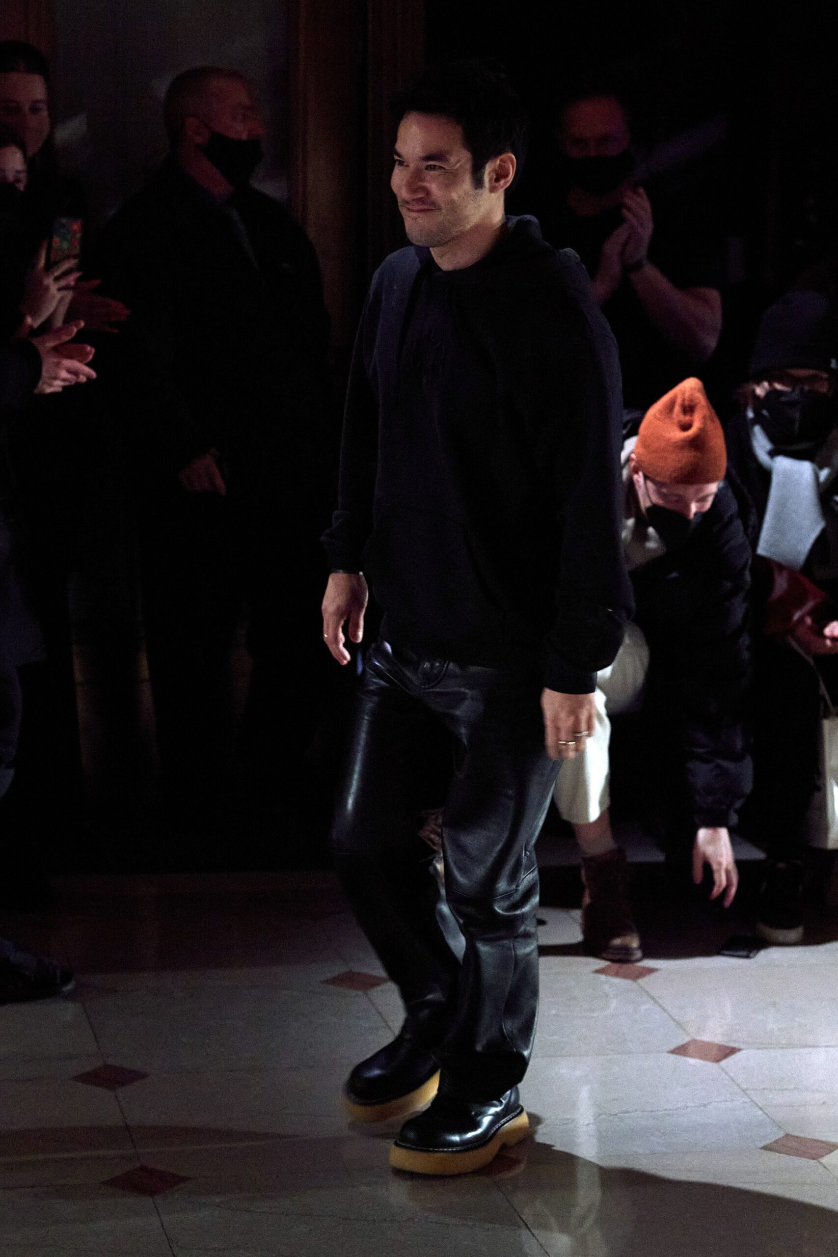 black hoodie leather pants