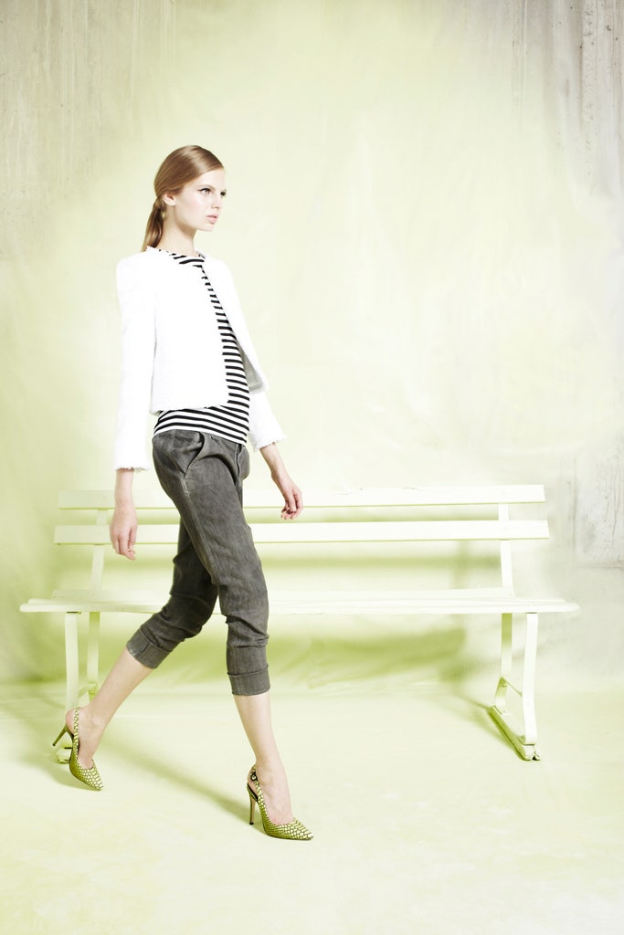 white tailored jacket with striped top