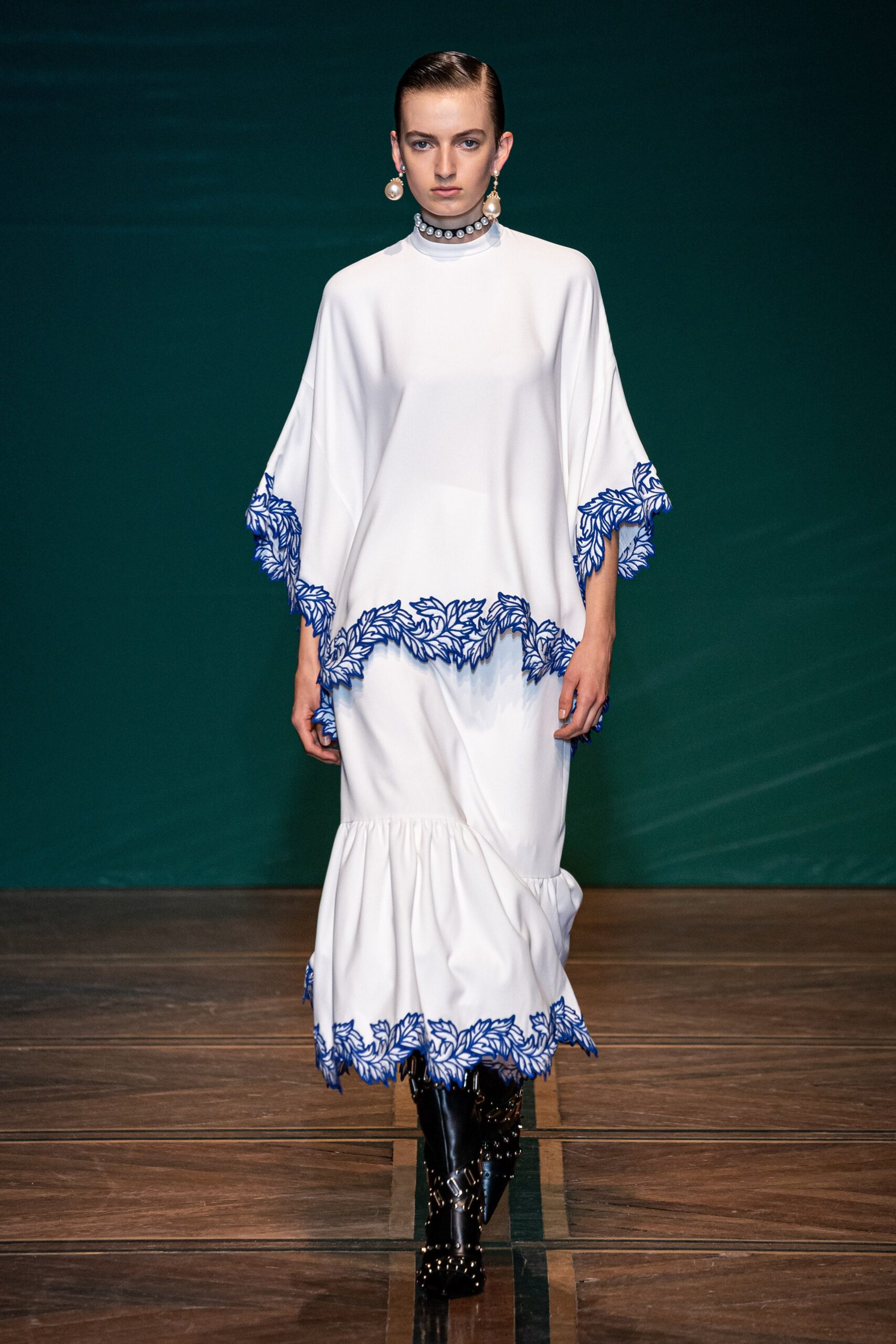 white silk ruffled midi dress
