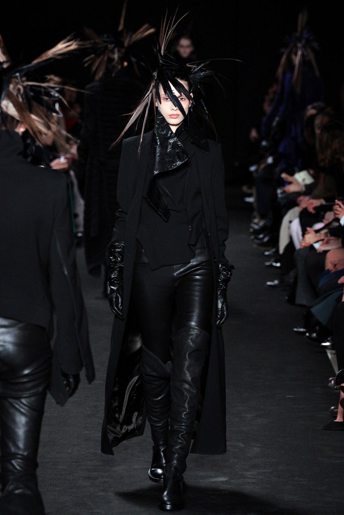 black wool coat with leather pants