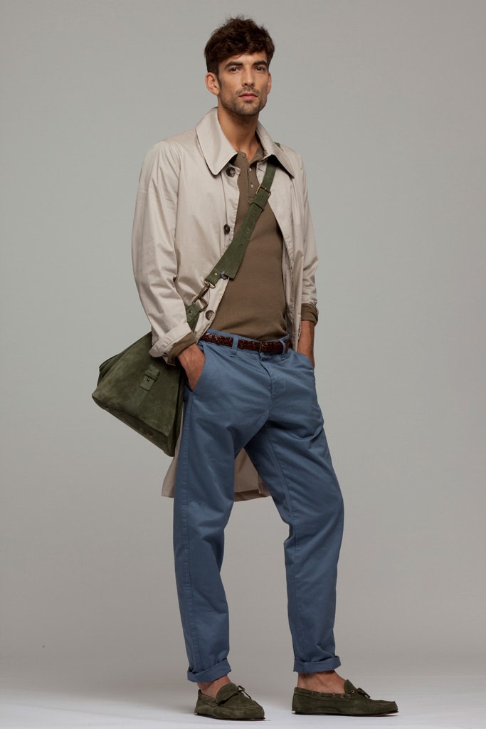 beige trench coat with brown top