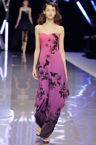 pink and black printed gown