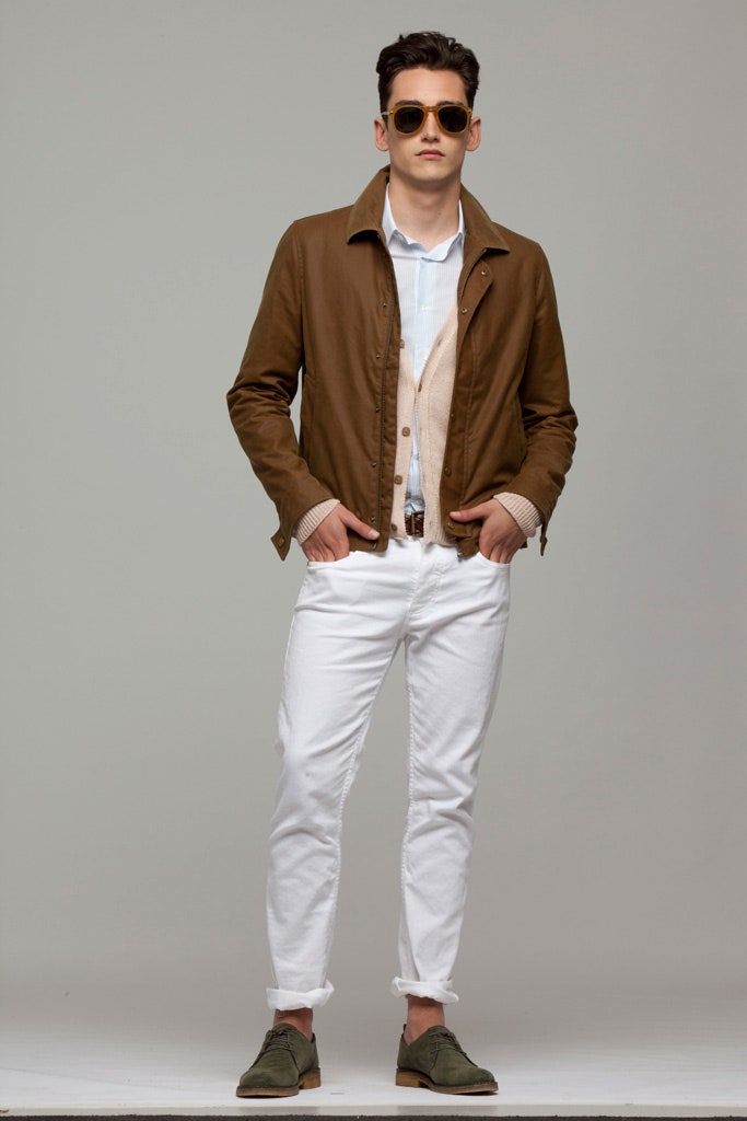 brown cotton jacket with white shirt