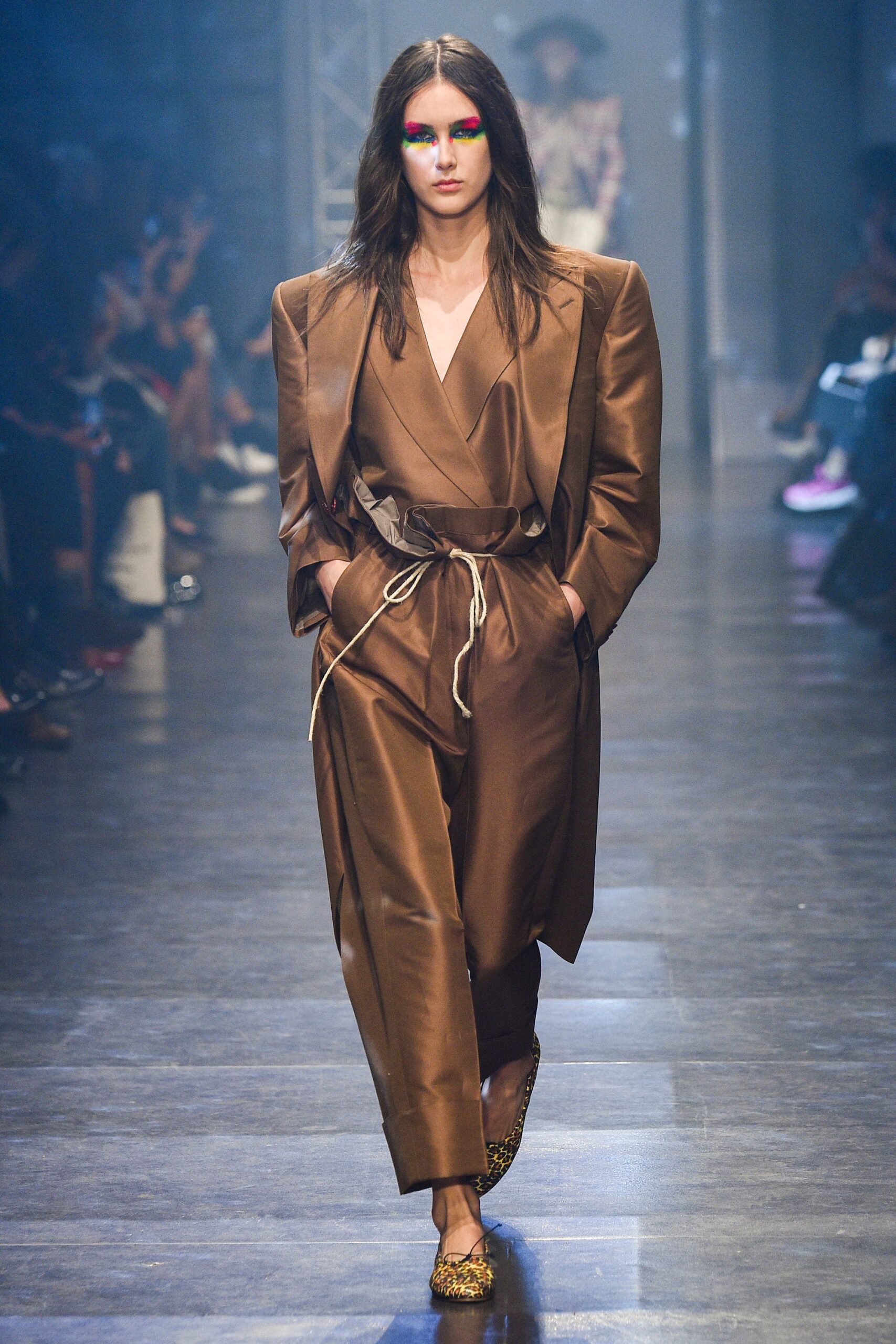 brown silk relaxed suit