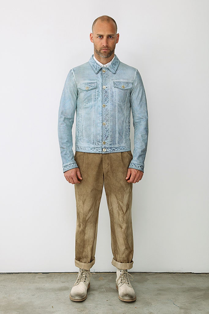 blue denim long-sleeve collared fitted buttoned jacket