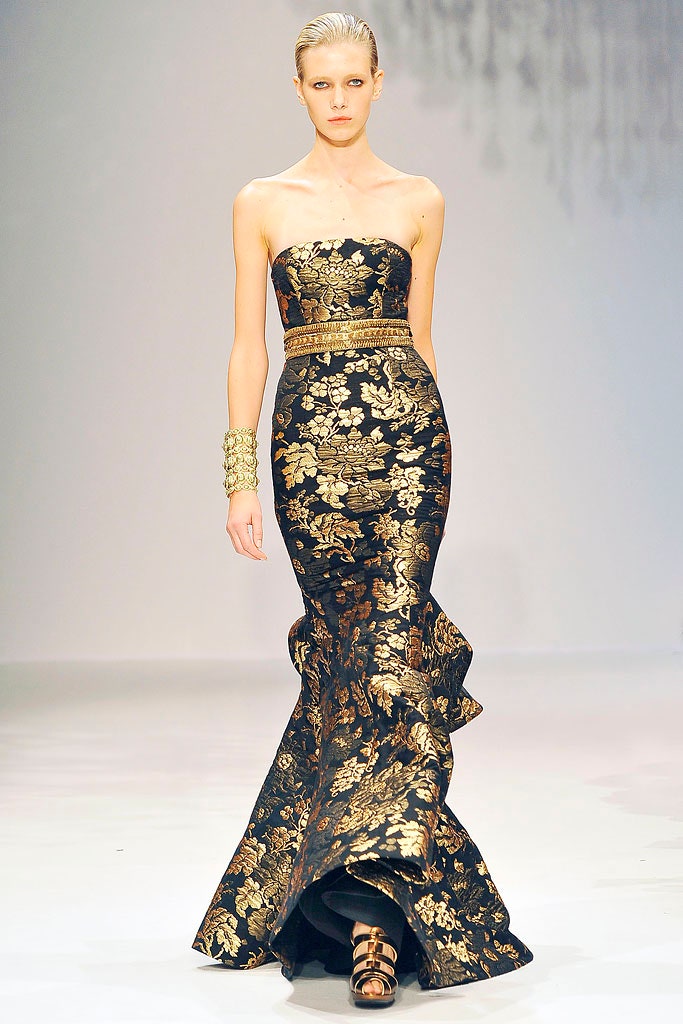 black and gold embroidered gown