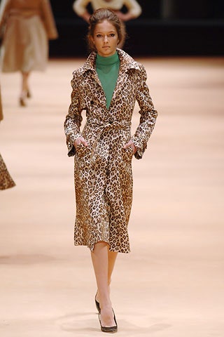 brown animal-print coat with green top