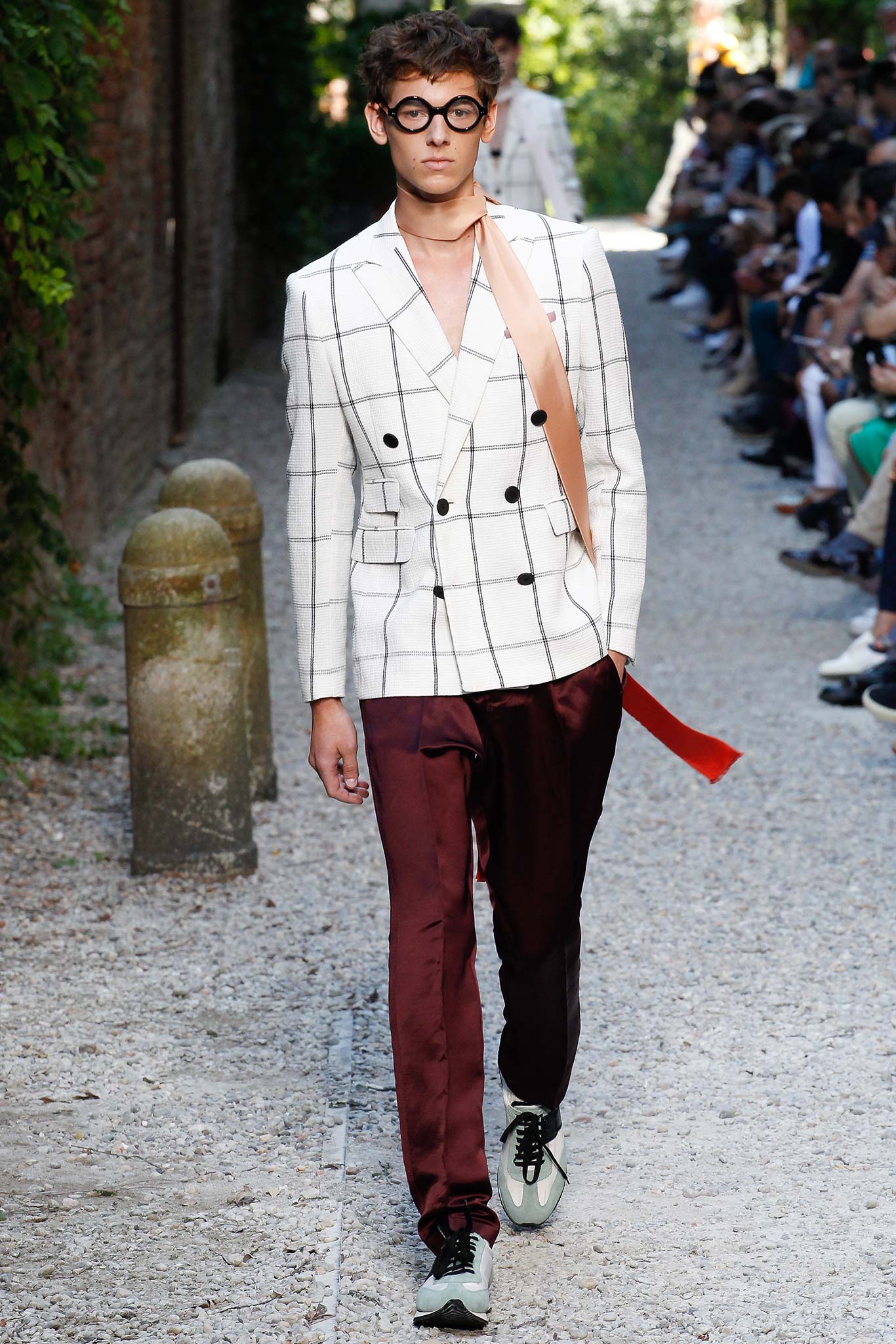 checked blazer with slim pants