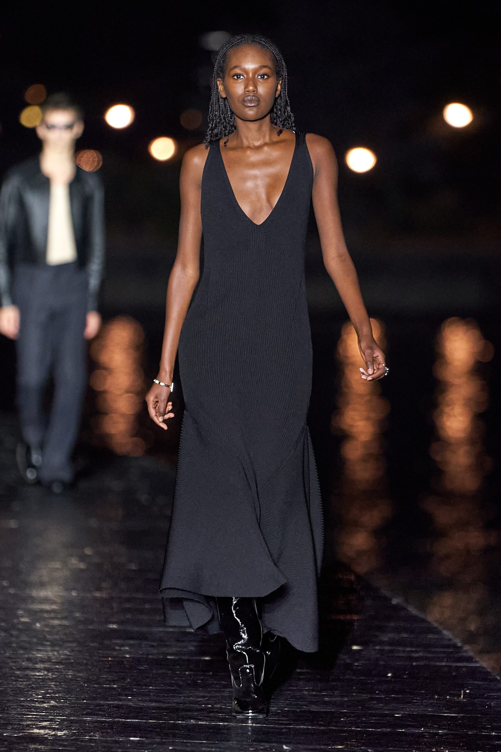 fitted black knit dress