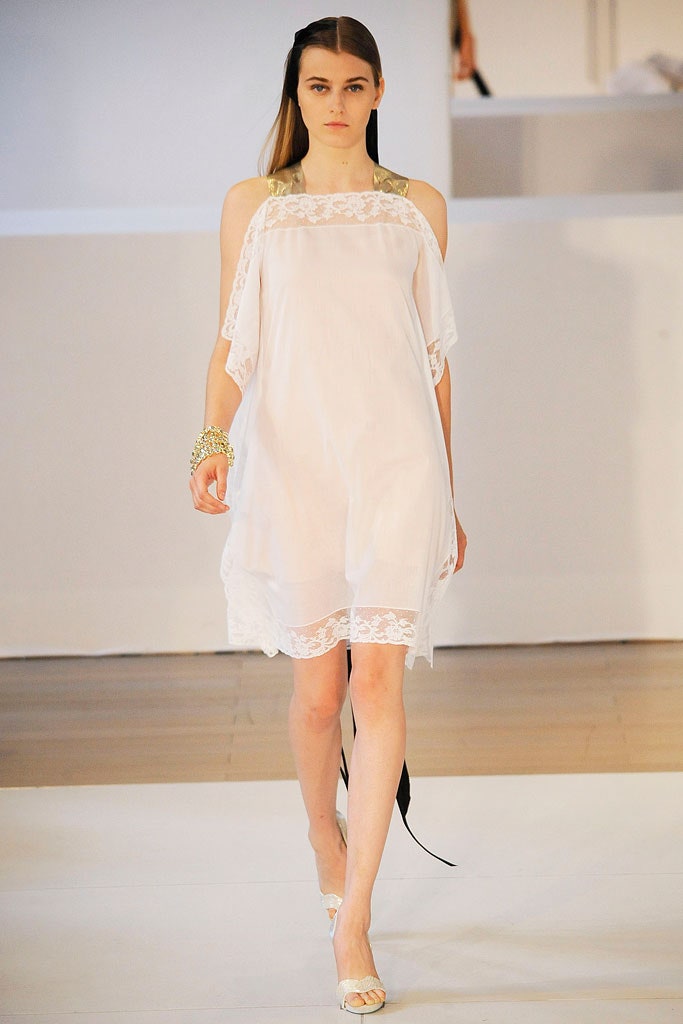 white silk off-shoulder dress