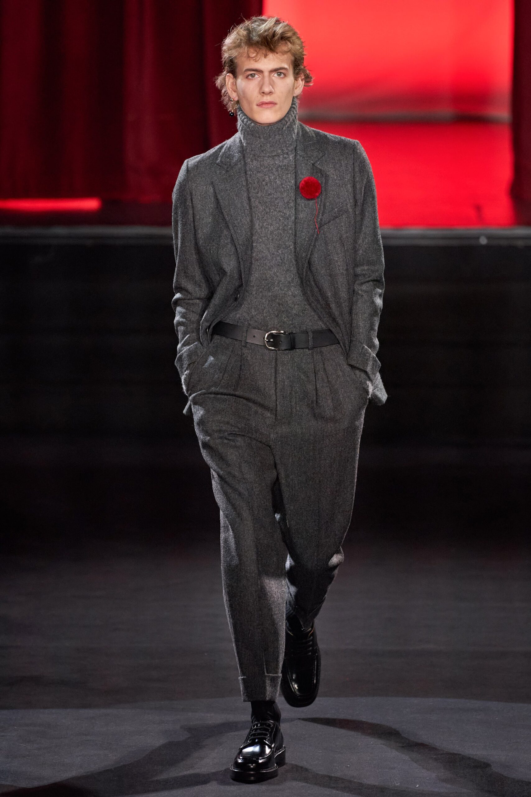 gray tailored wool suit with turtleneck
