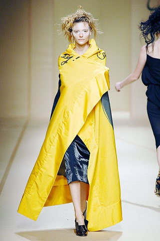 yellow silk oversized draped flowing cape