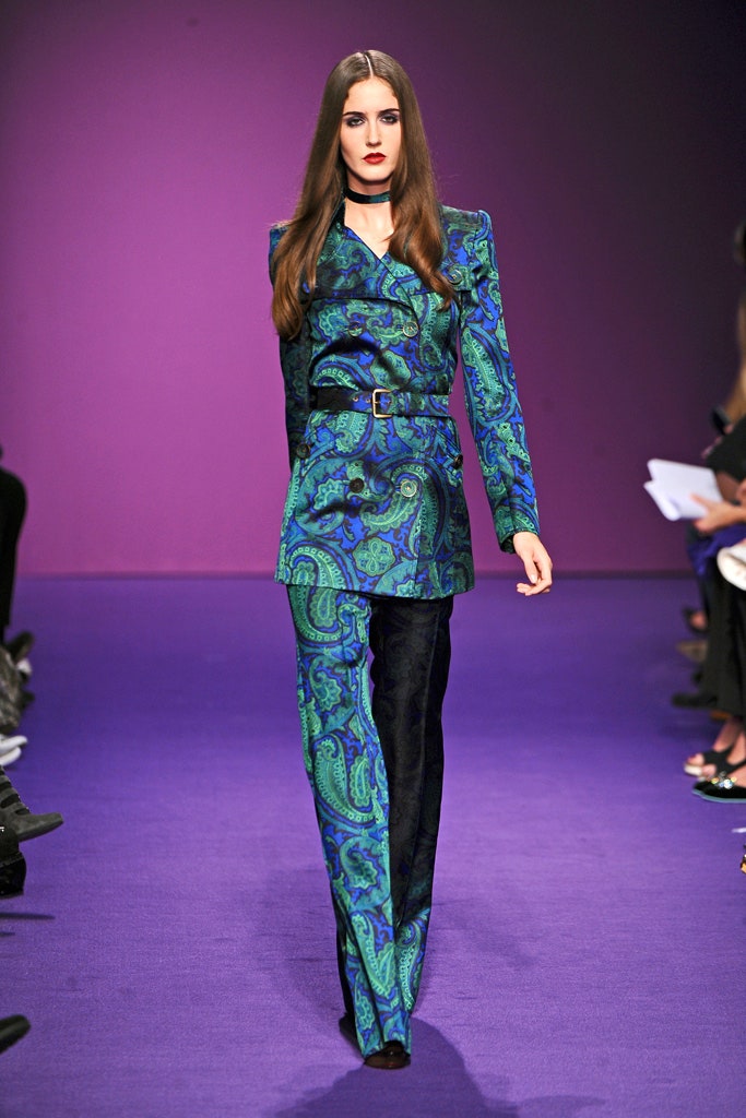 blue green printed tailored suit