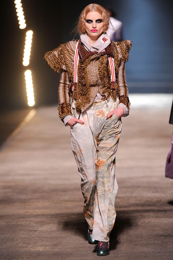 brown metallic ruffled jacket with flared pants