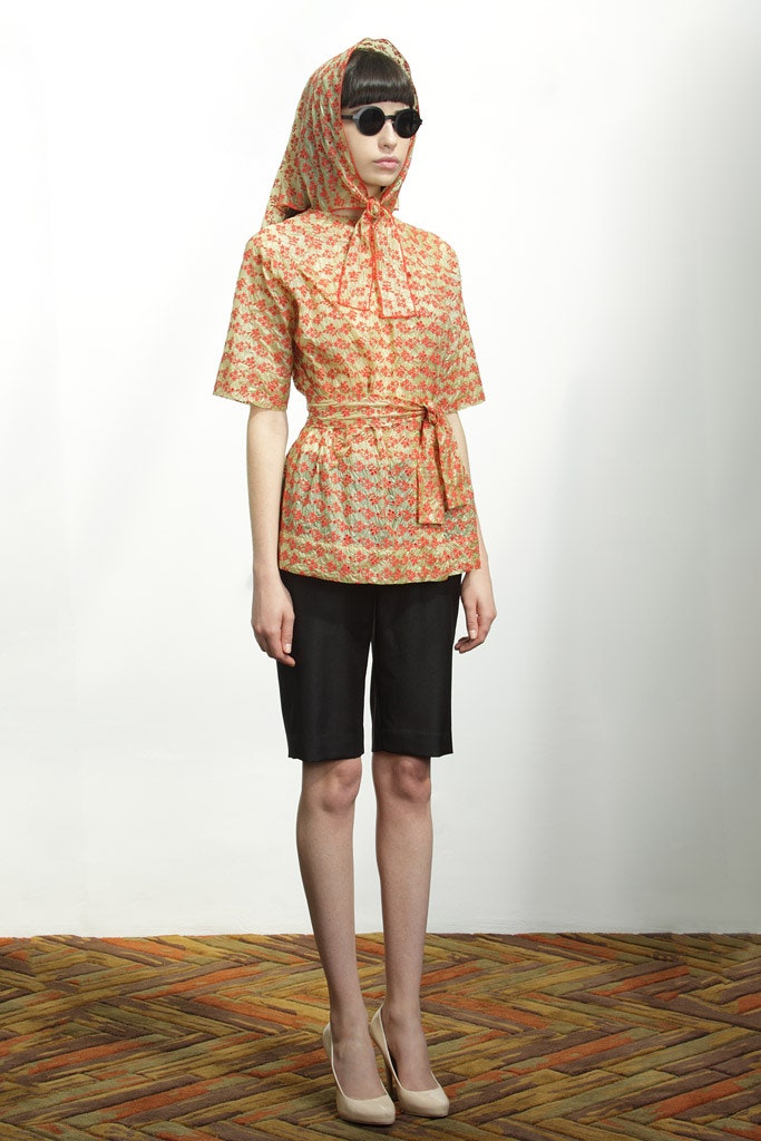 floral top with black shorts