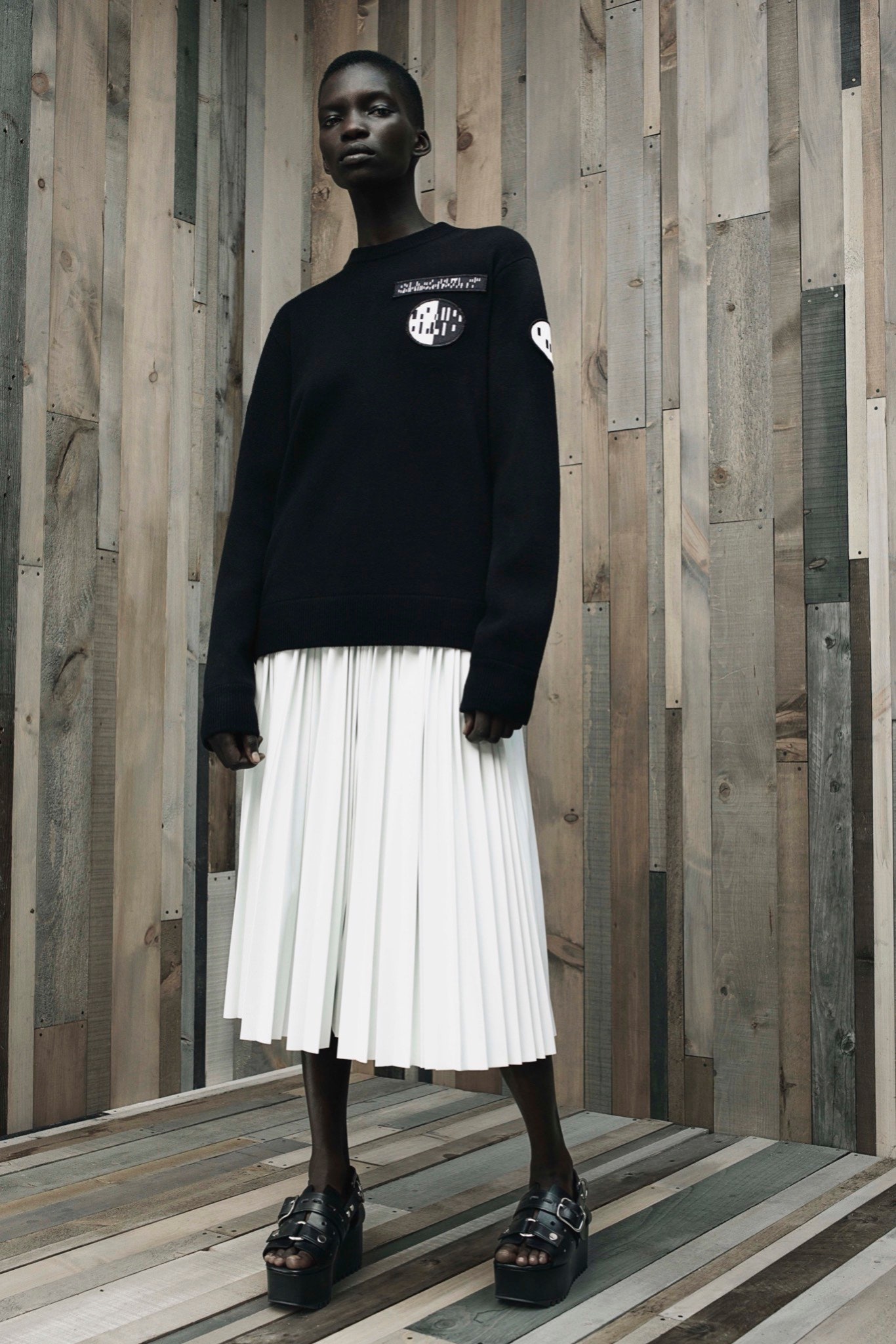 white cotton fitted pleated a-line midi skirt
