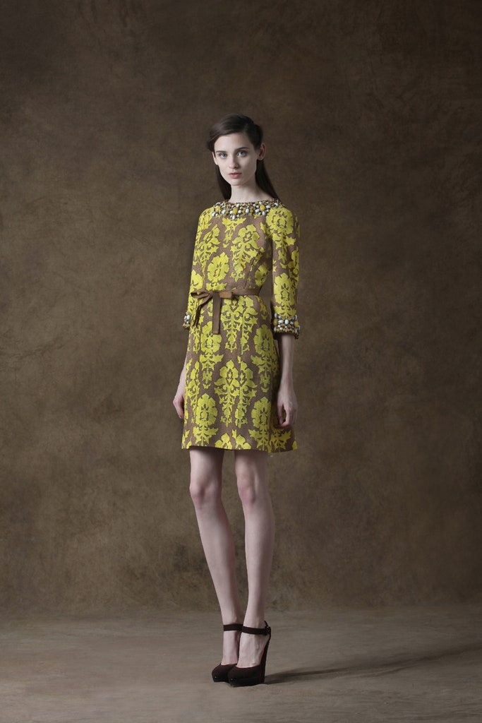 fitted yellow embroidered dress