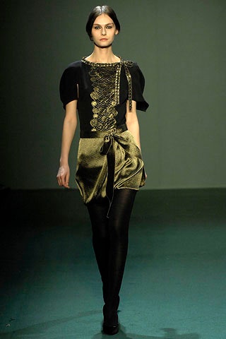 black silk top and gold satin skirt