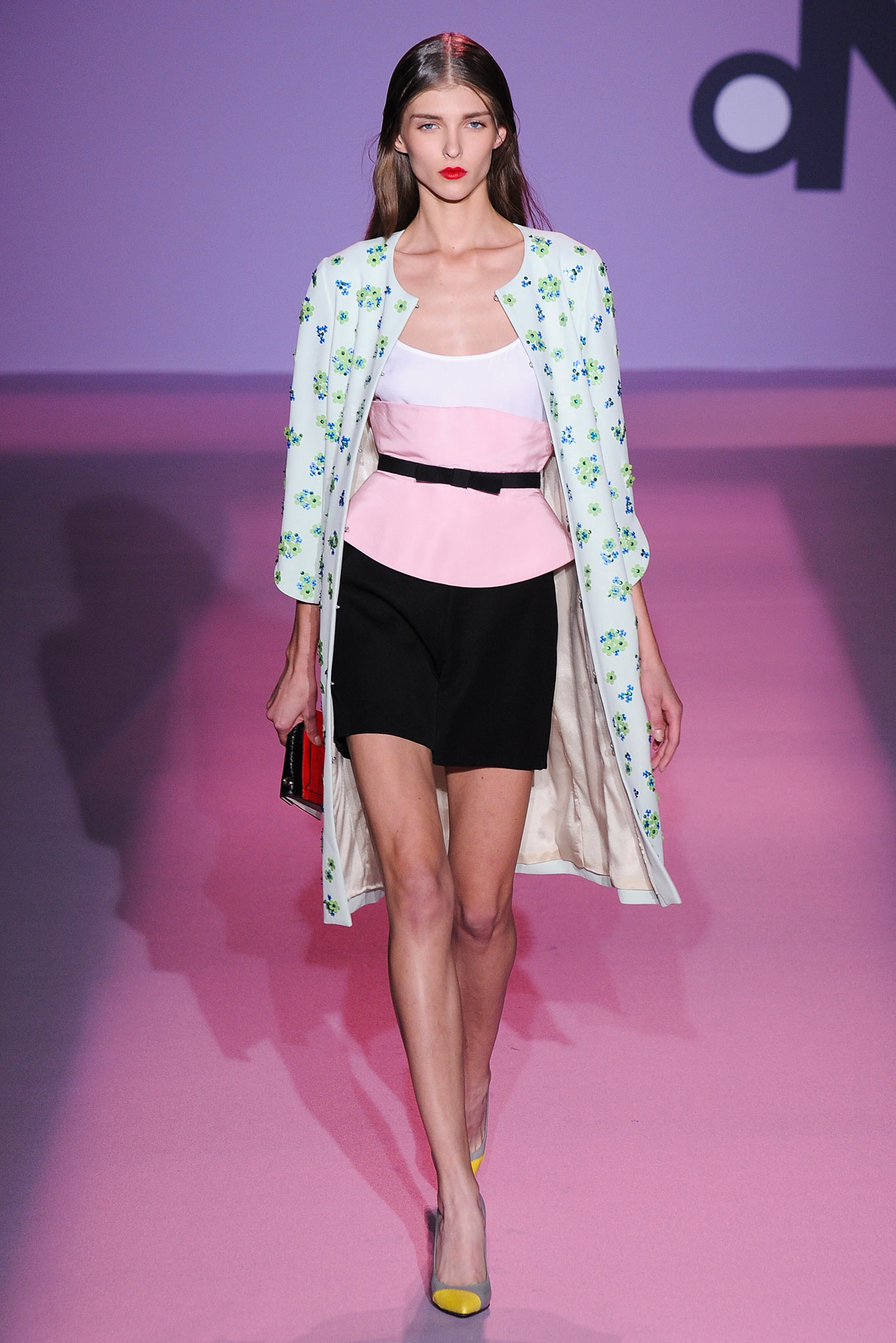 embroidered coat with fitted top and skirt