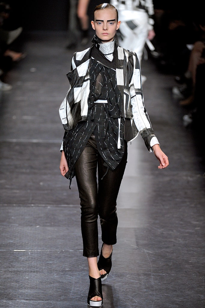 black silk long-sleeve collared fitted layered top