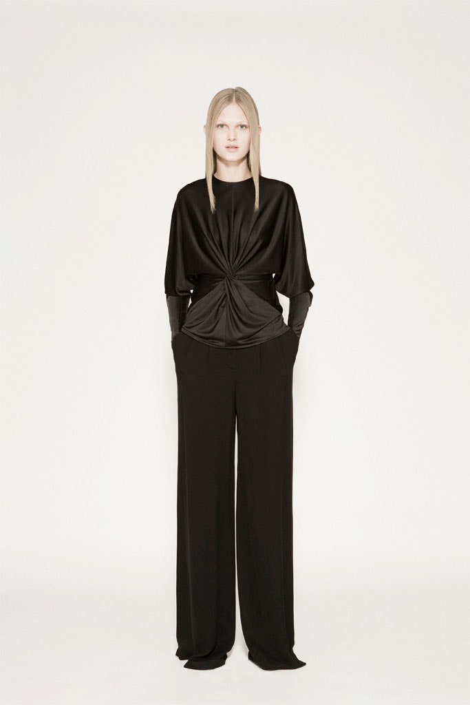 black silk relaxed top and fitted pants