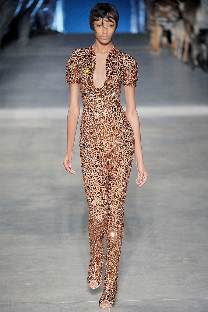 brown gold sequined catsuit