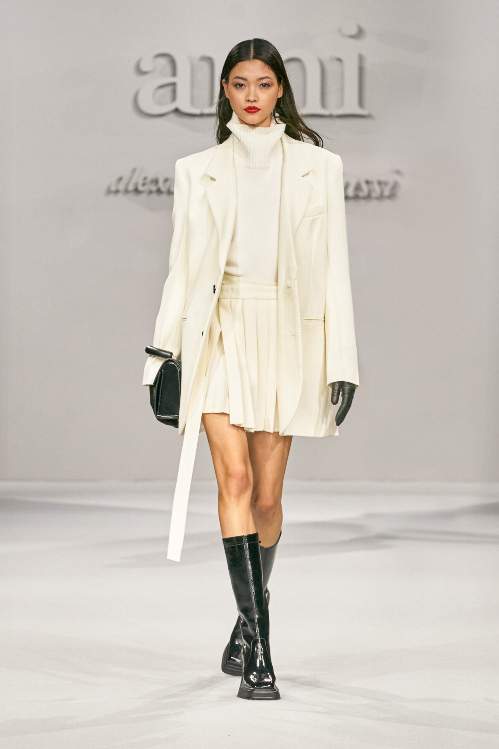 white tailored blazer and mini skirt