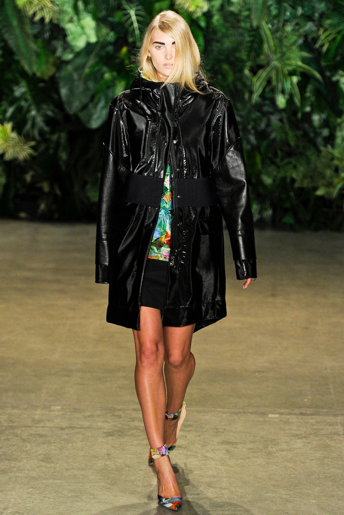 black leather coat with multi dress
