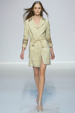 beige belted embroidered dress