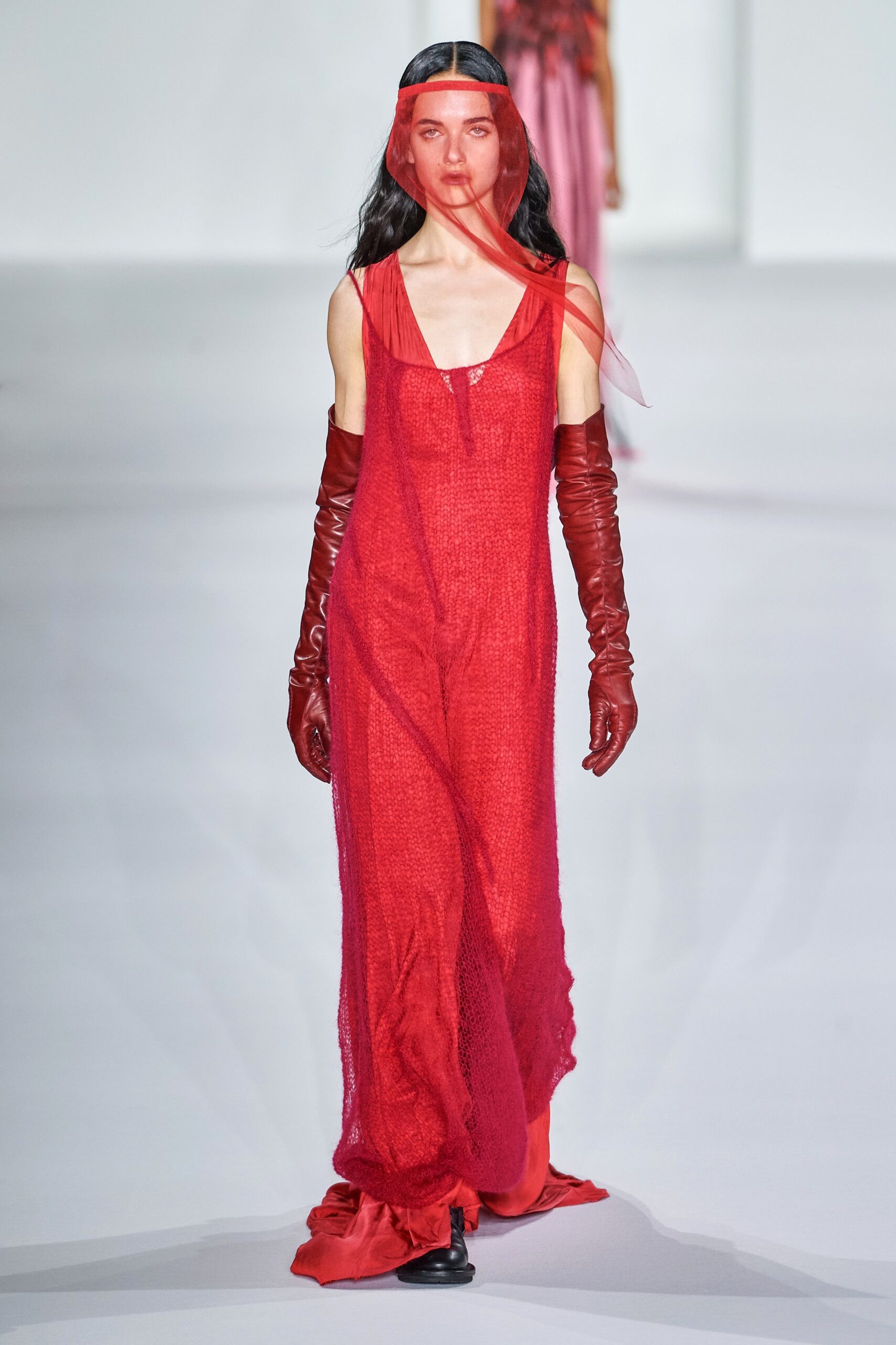 red mesh sleeveless v-neck relaxed layered sheer dress