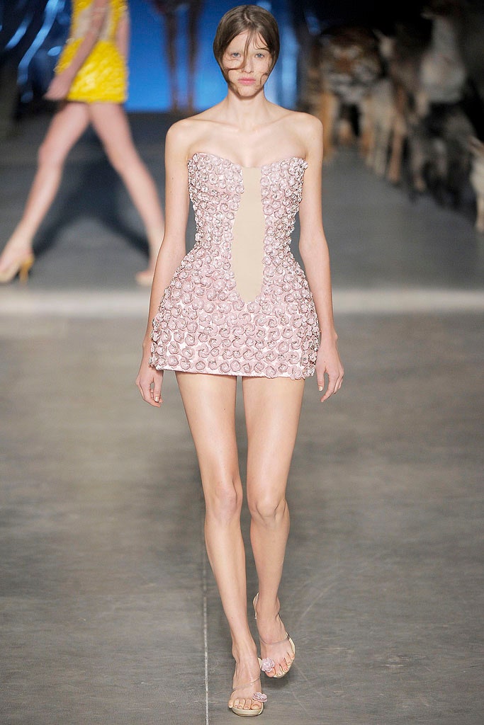 pink embellished strapless dress