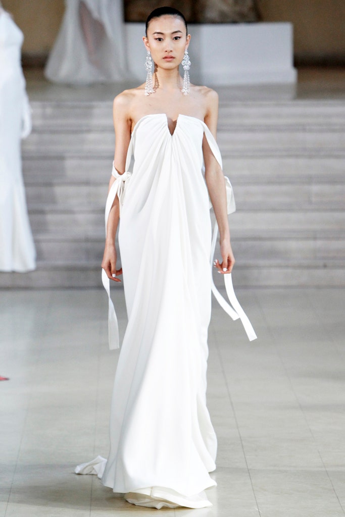 white silk sleeveless gown