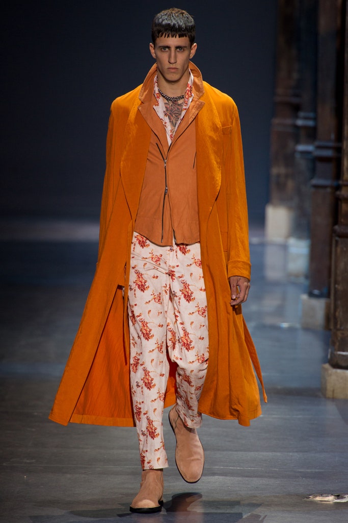 orange cotton long-sleeve relaxed draped coat