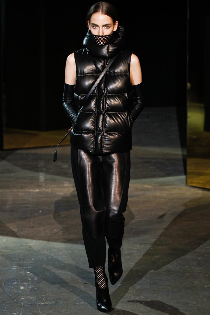 black padded vest with leather pants