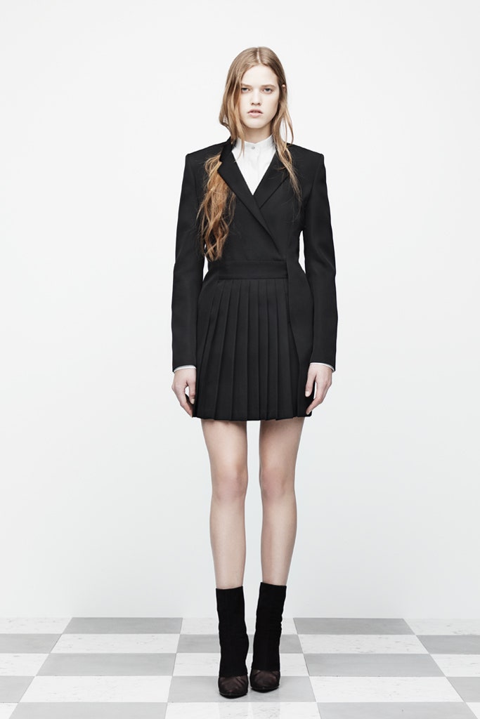 black fitted pleated dress