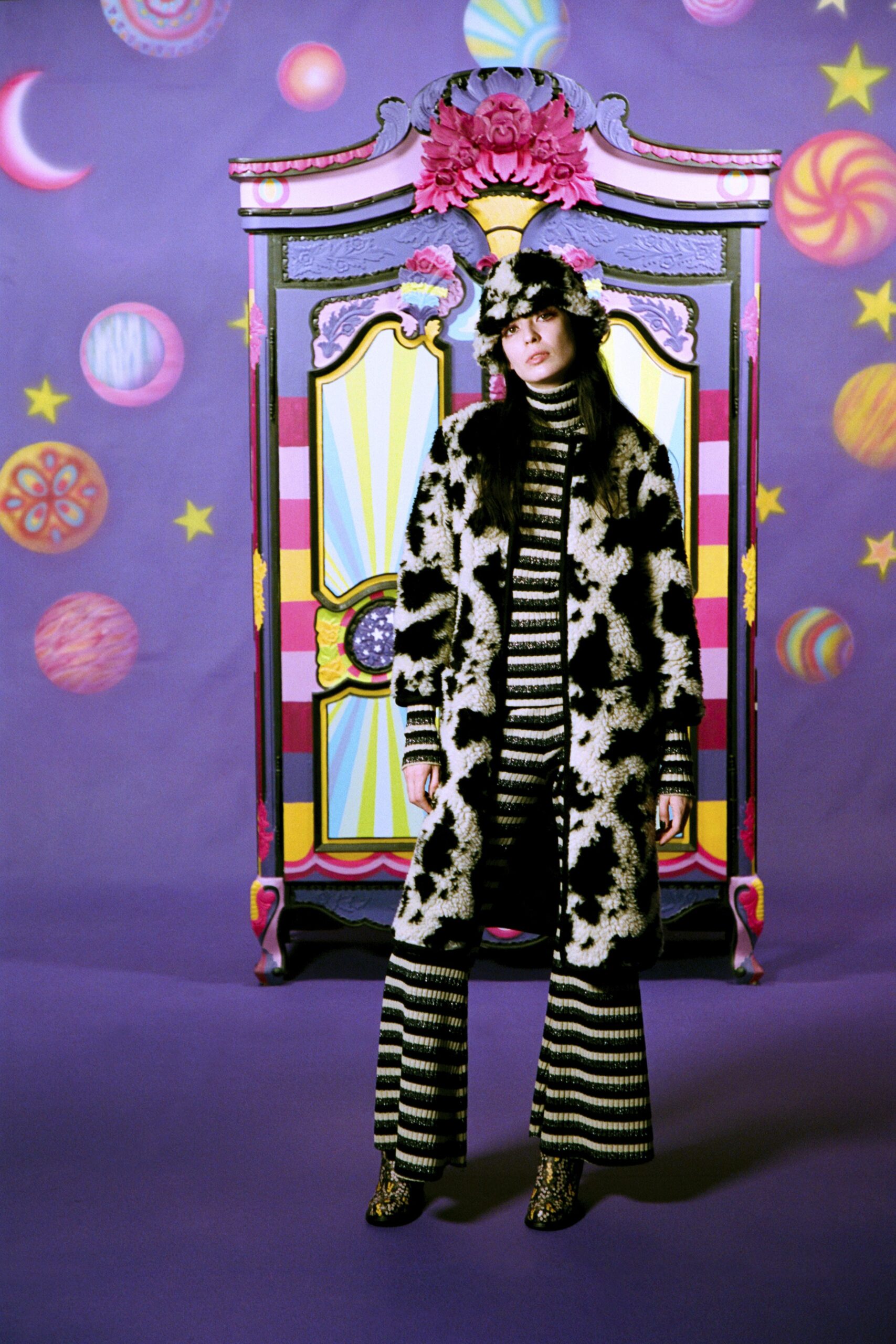 black and white animal-print coat