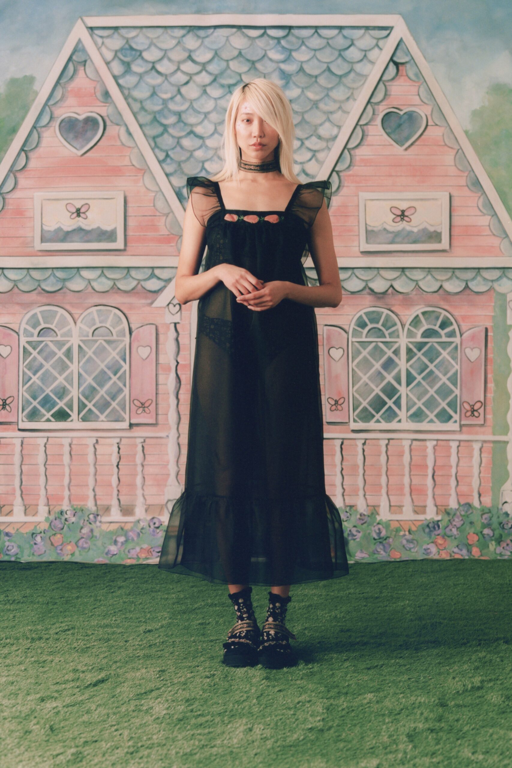 black sheer tiered dress