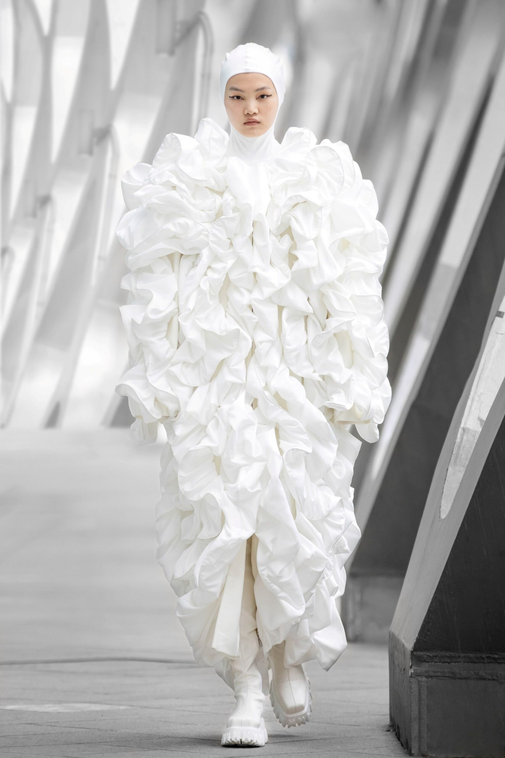 white ruffled maxi dress