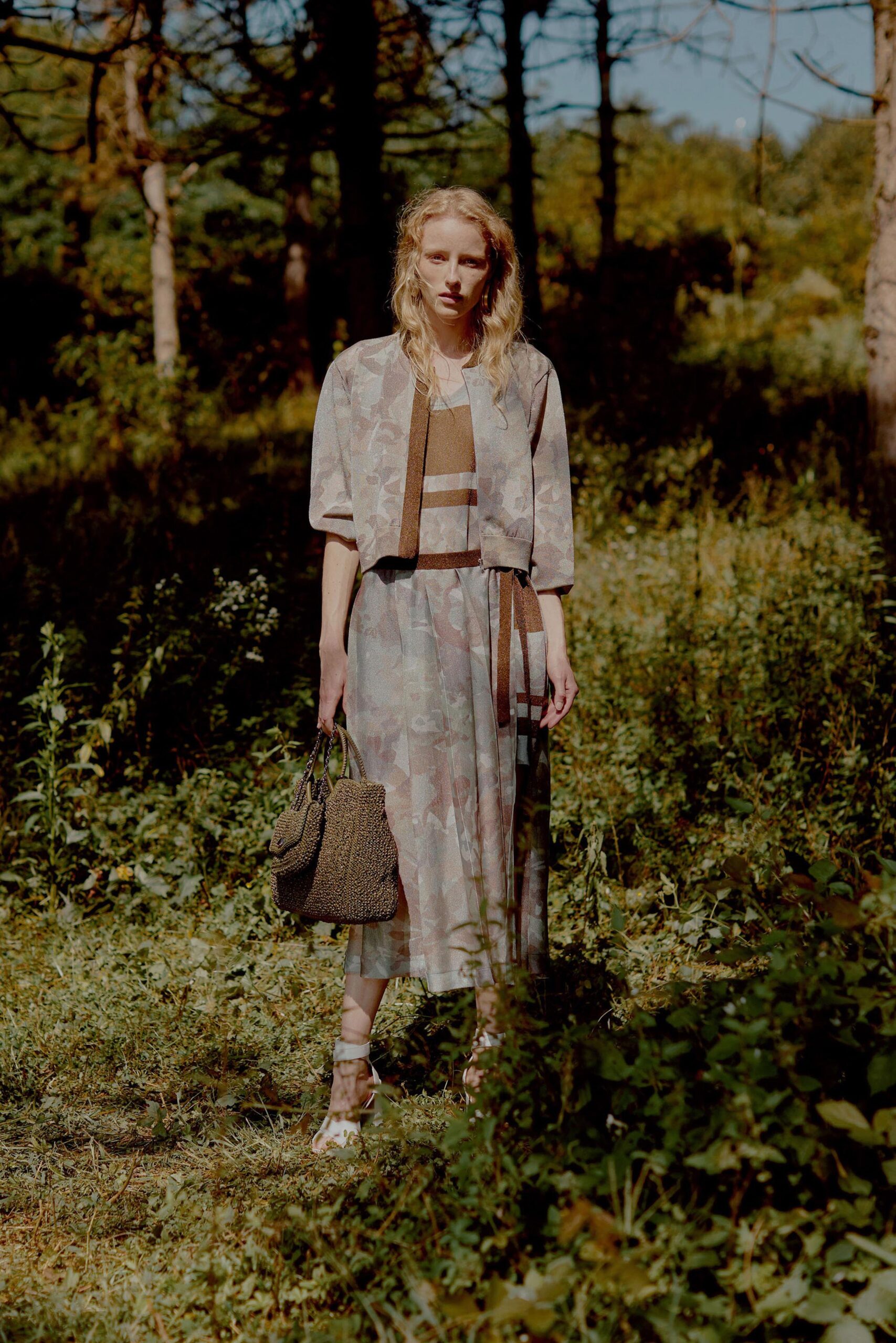 multi-colored silk dress and jacket