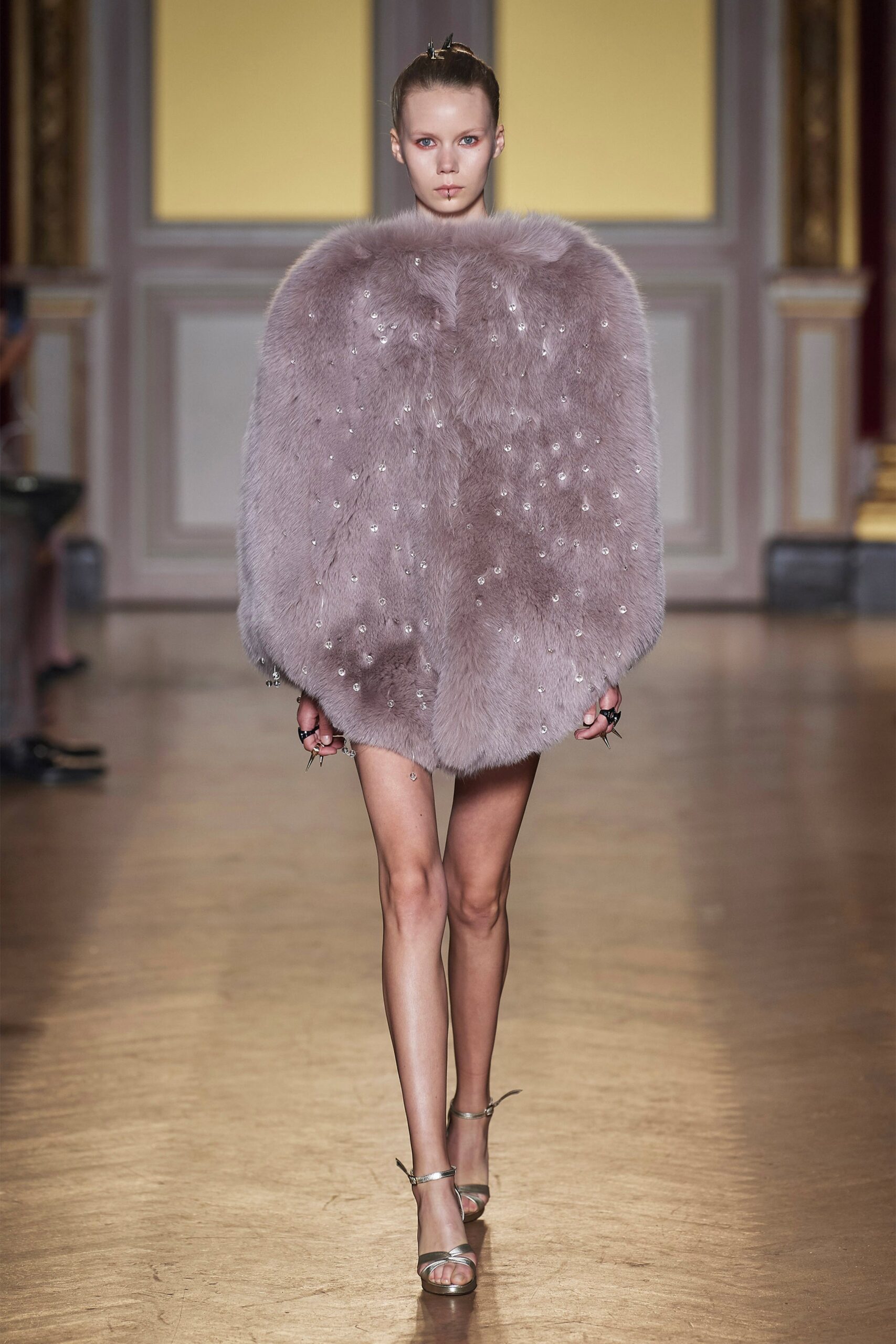 gray fur oversized cape