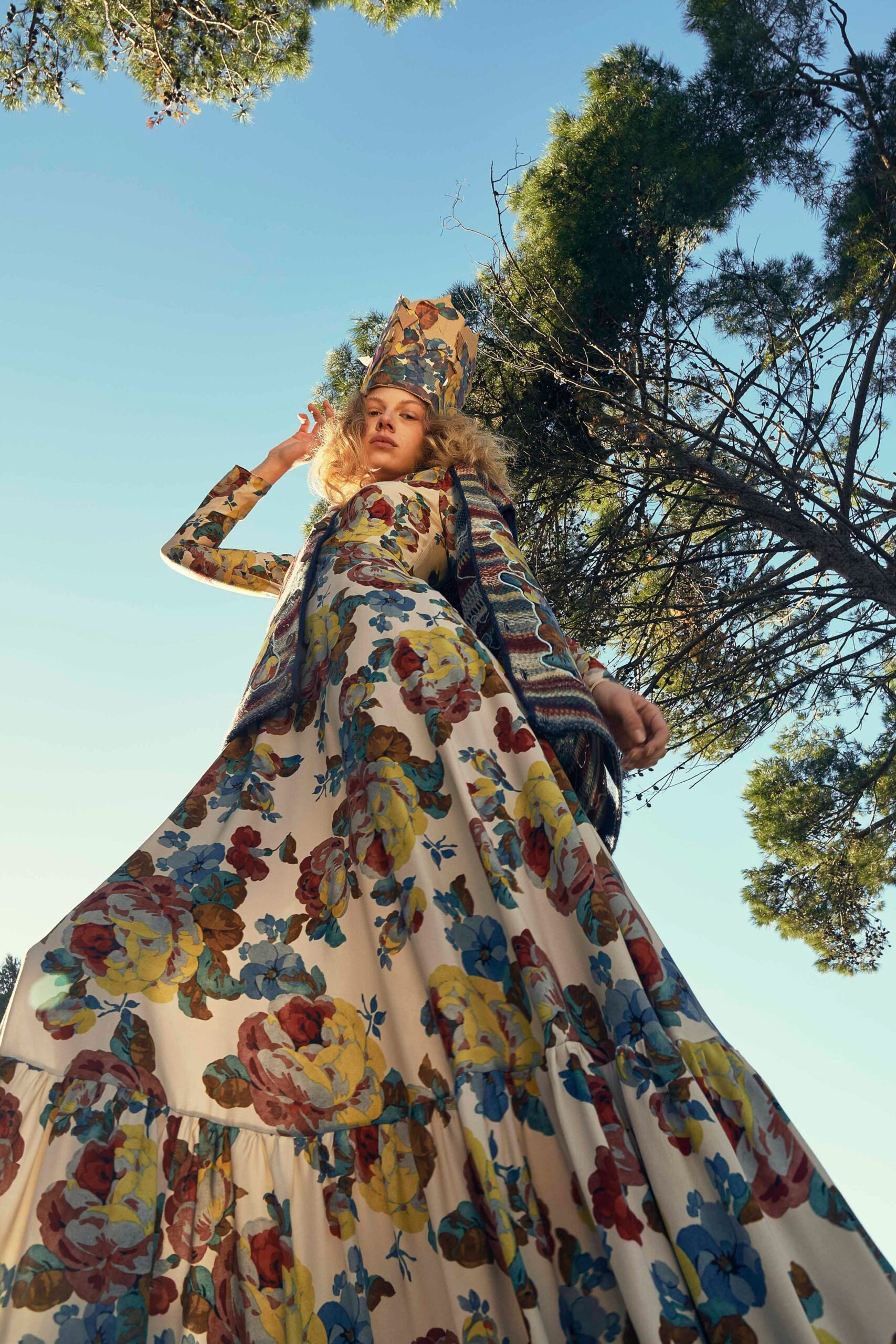 floral maxi gown with cape