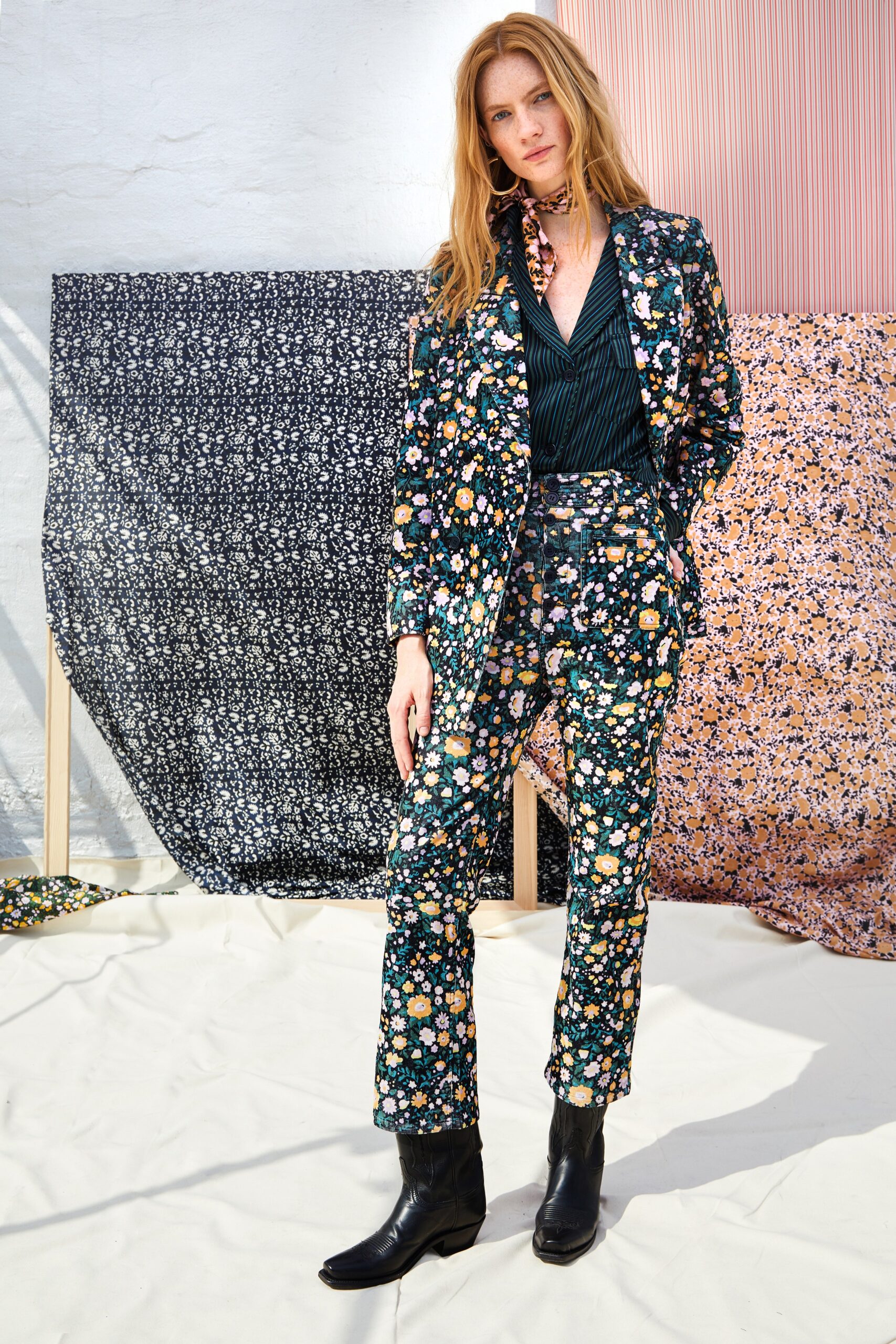 floral tailored suit with scarf