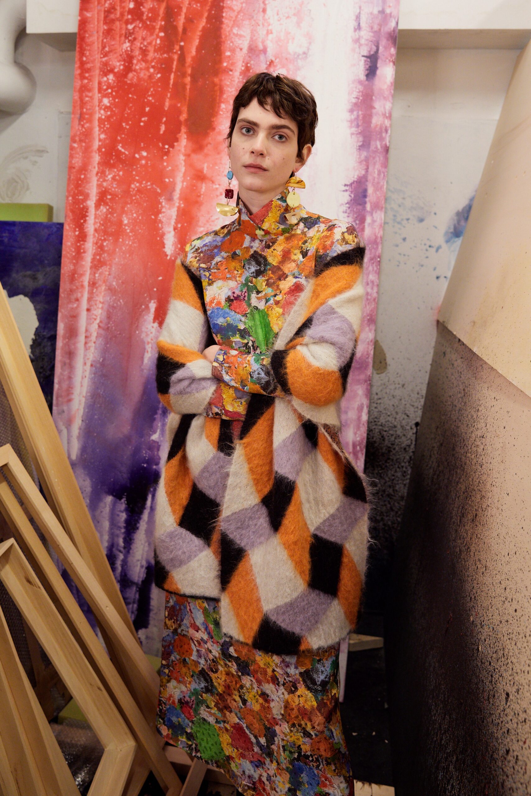 multi-colored wool dress and coat