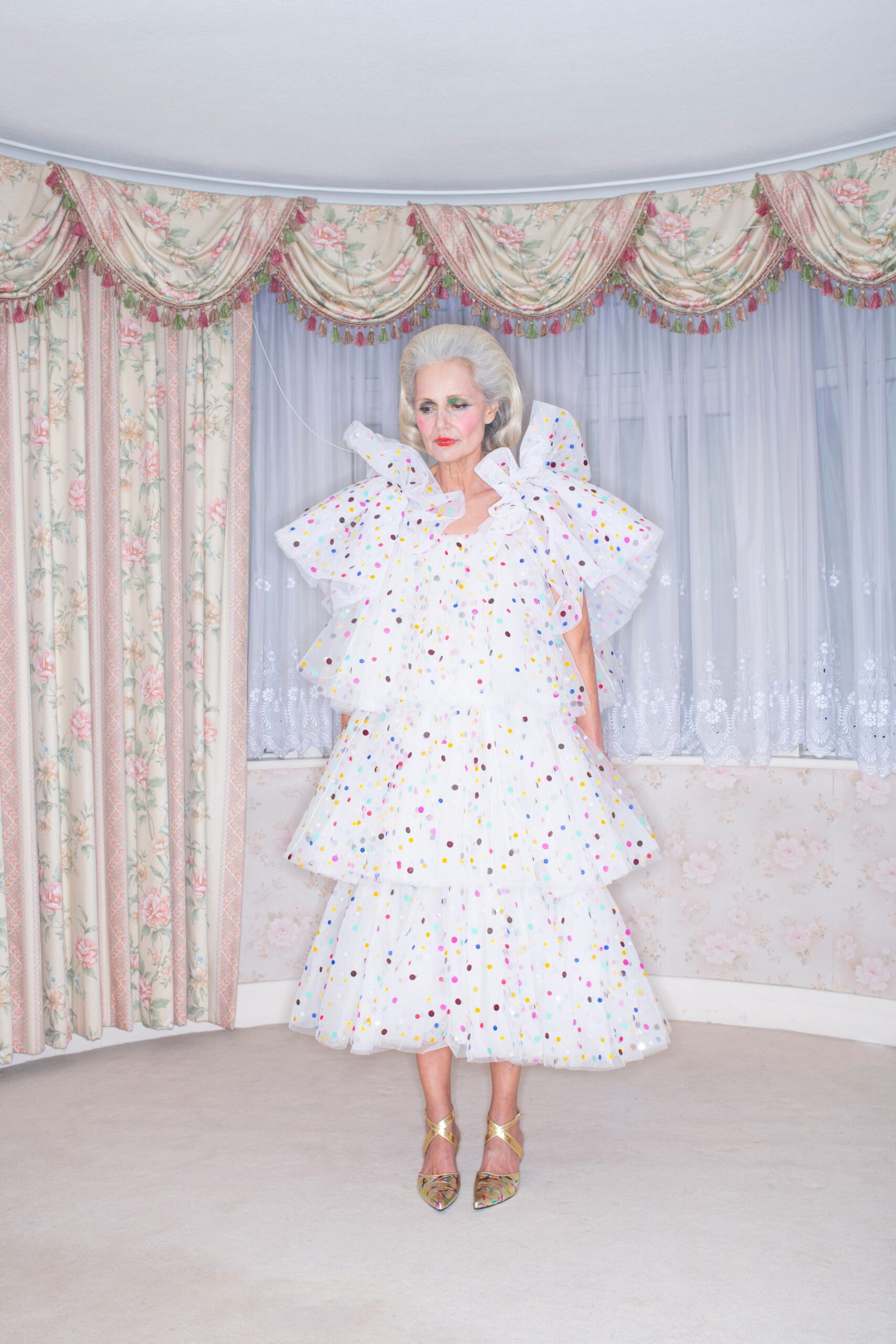 white multi-colored tiered dress