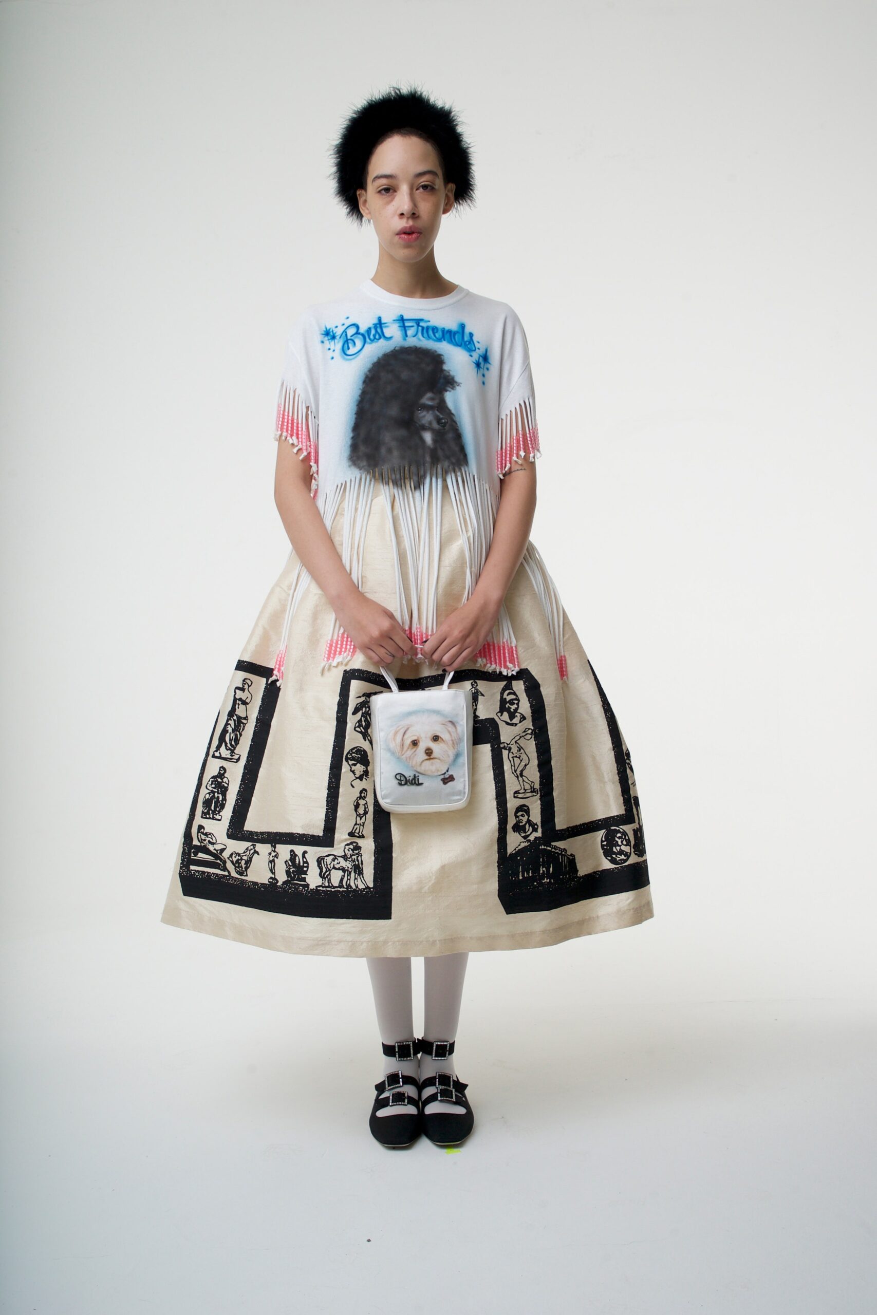 beige pleated midi dress with t-shirt