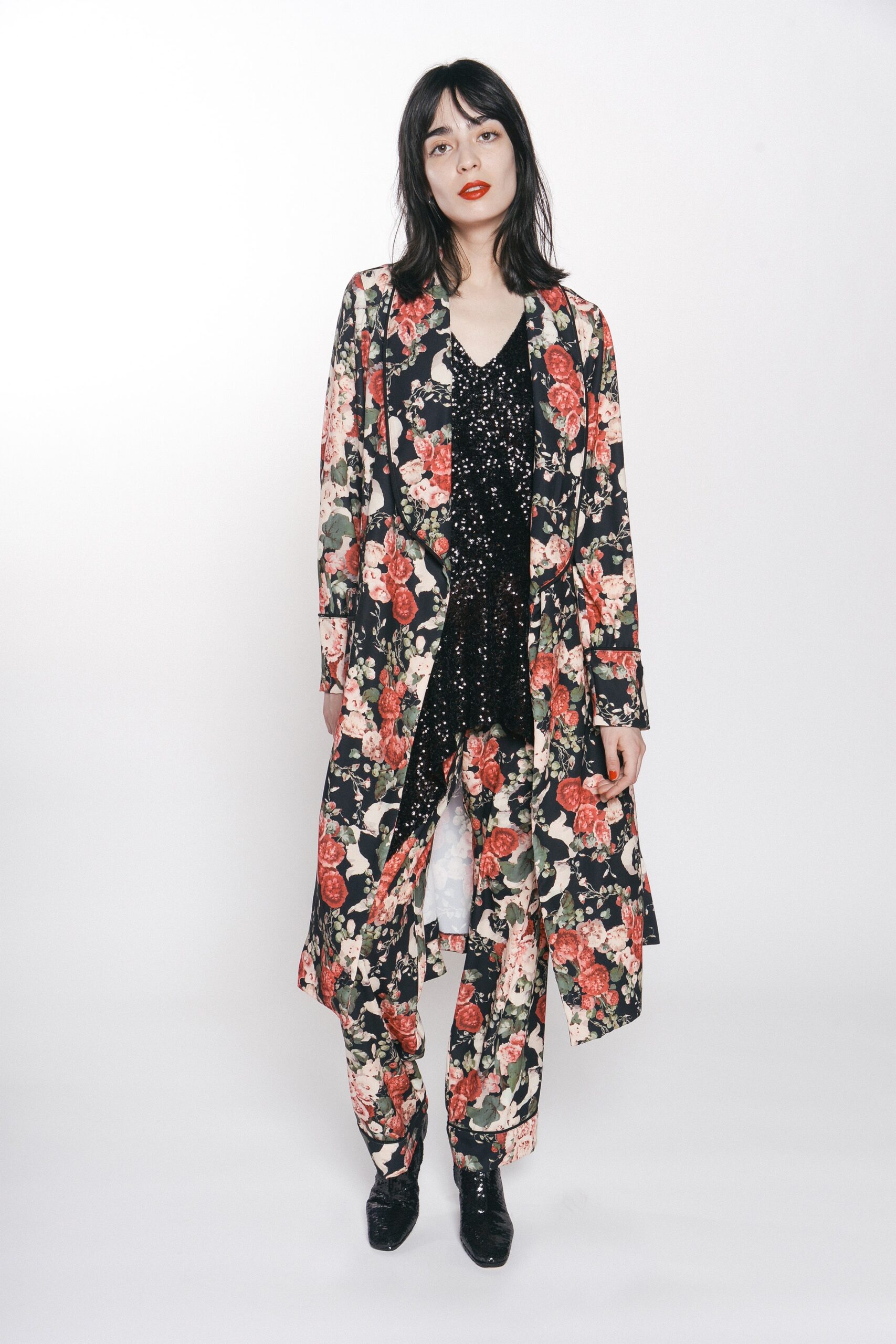 floral coat with sequin top