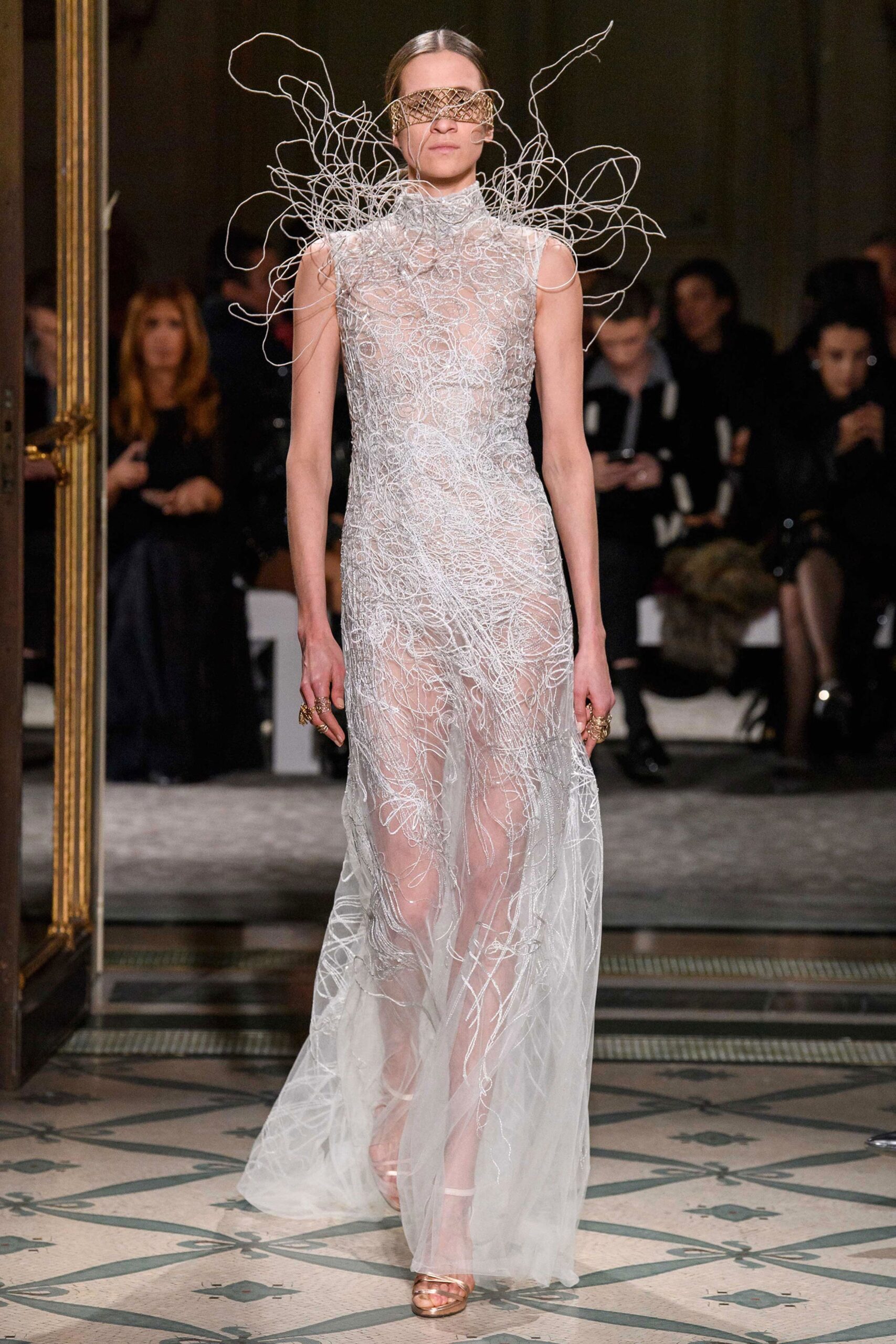white silk fitted gown