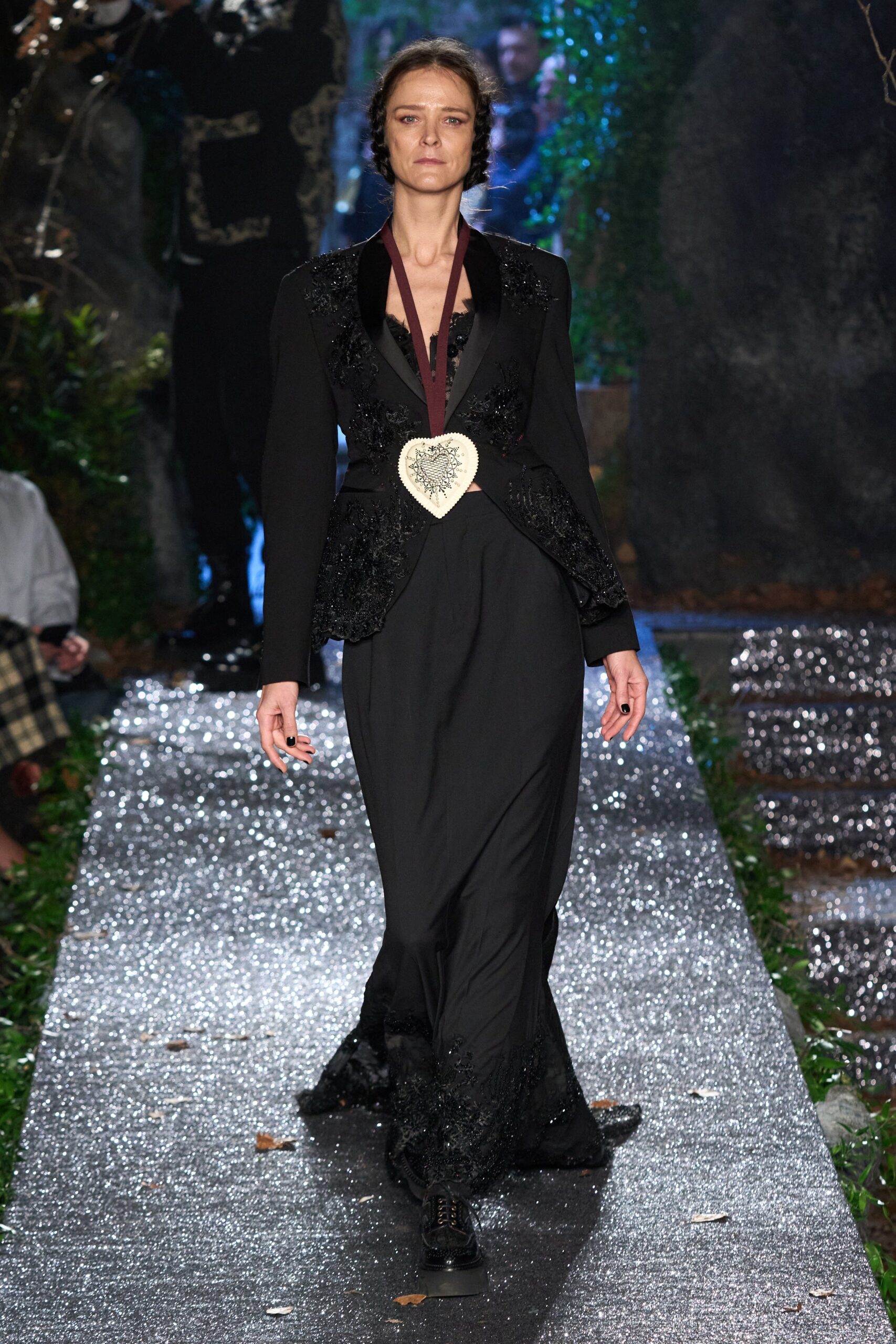 black silk gown and blazer