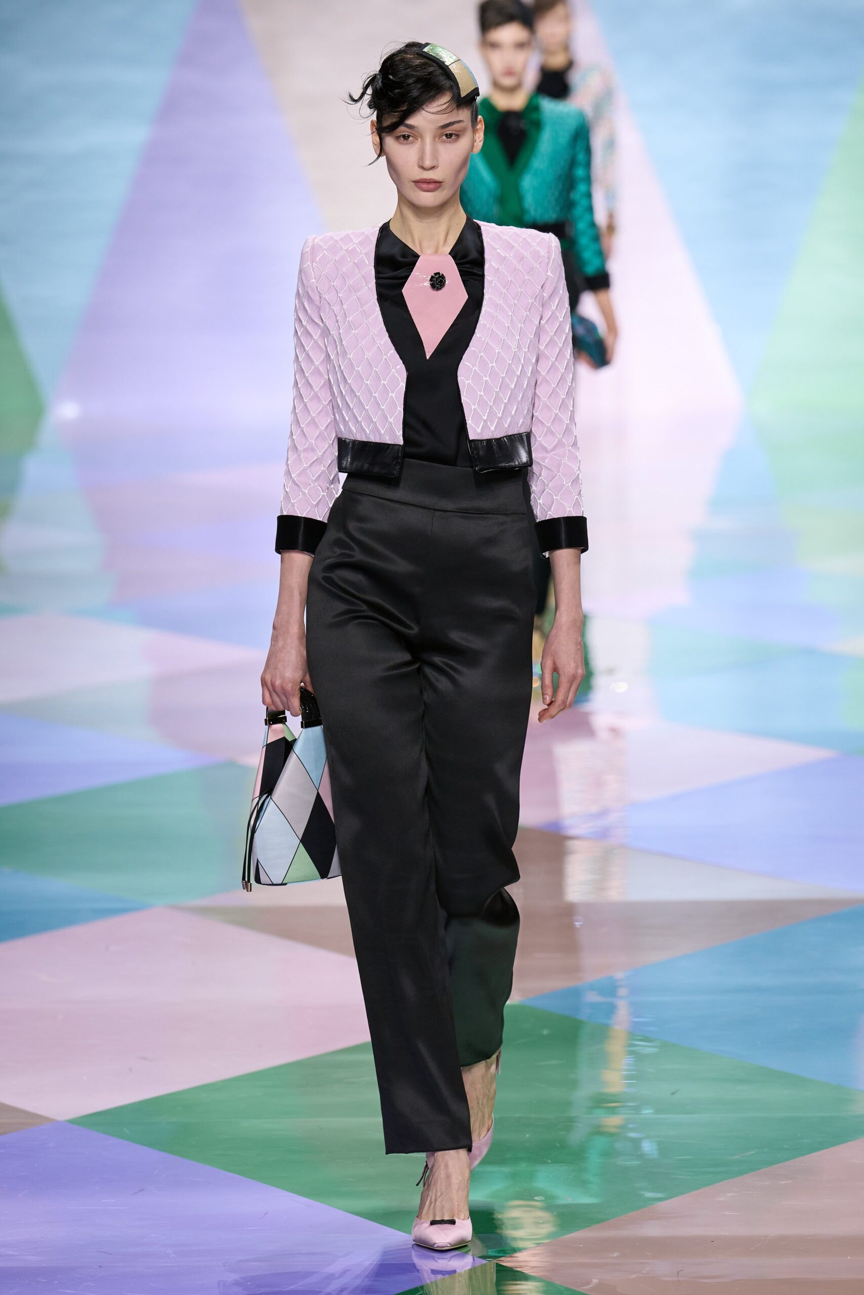 pink silk long-sleeve collared tailored quilted buttoned blazer