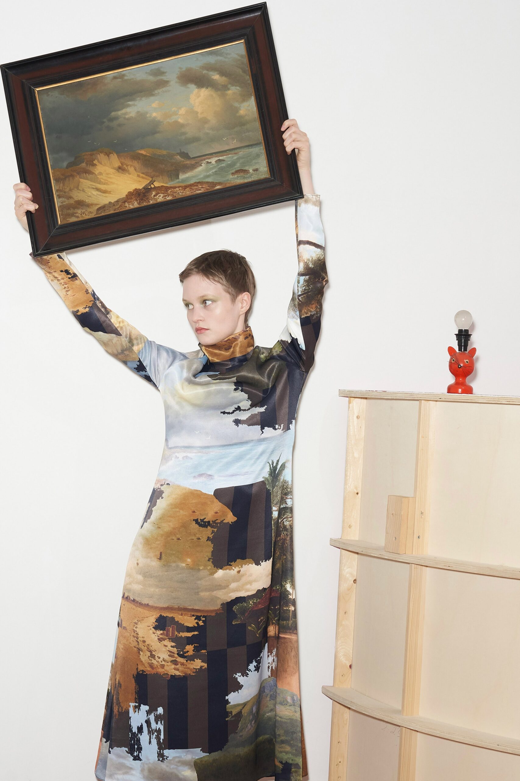 multi-colored silk long-sleeve dress